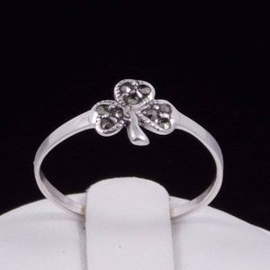 Irish Shamrock with Marcasite Ring Sterling Silver